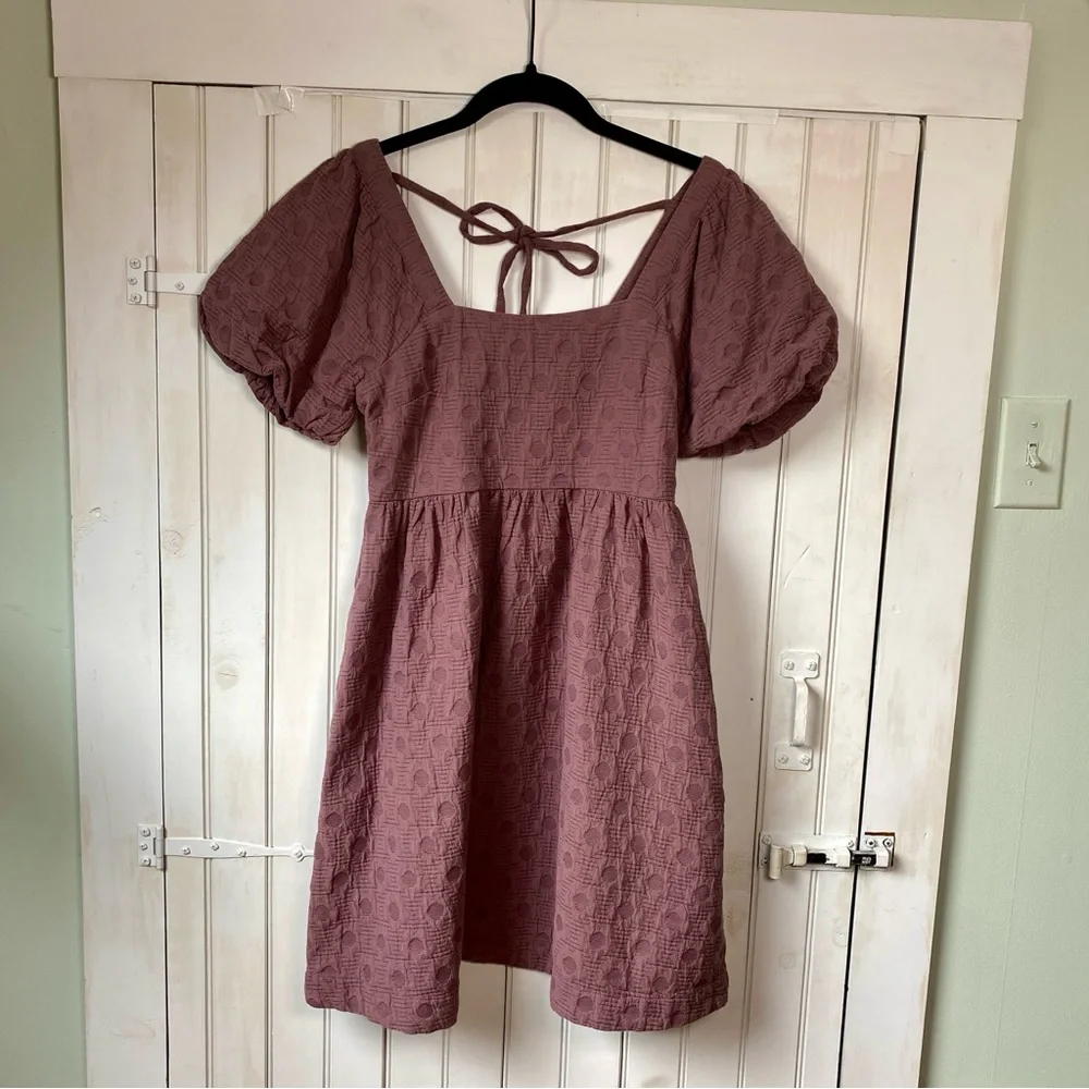 Madewell Quilted Puff-Sleeve Mini Babydoll Dress Dusty Purple Fig Pockets XS NWT - Picture 12 of 12